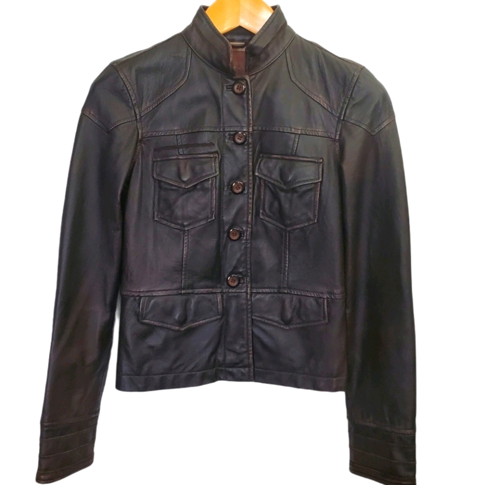 Sanctuary Distressed Leather Jacket Military Brown
